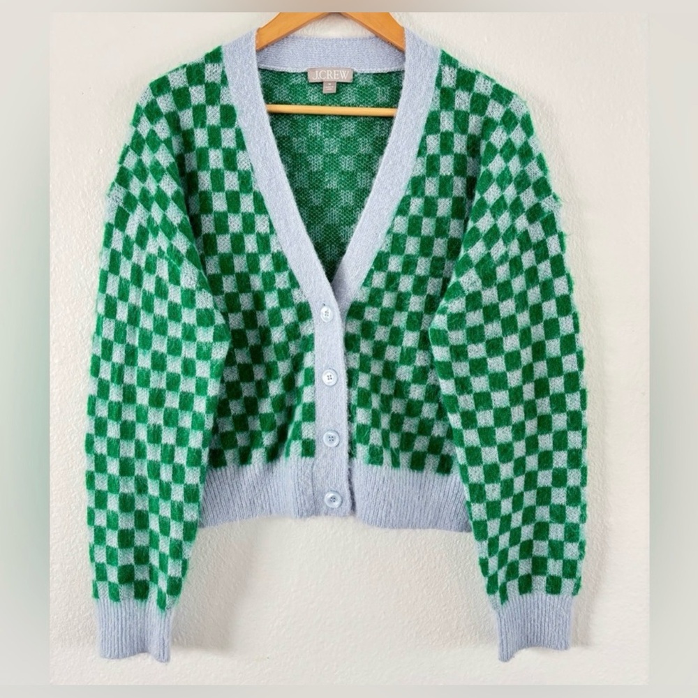 J. Crew Checkered V-neck Cardigan, MED NWOT - Picture 1 of 7
